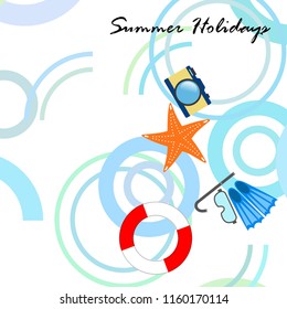 summer holiday hat flip flops seashell vector background
