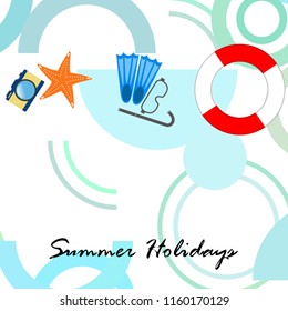 summer holiday hat flip flops seashell vector background