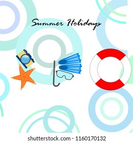 summer holiday hat flip flops seashell vector background