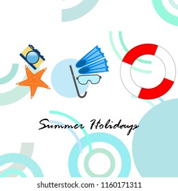 summer holiday hat flip flops seashell vector background