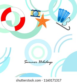 summer holiday hat flip flops seashell vector background