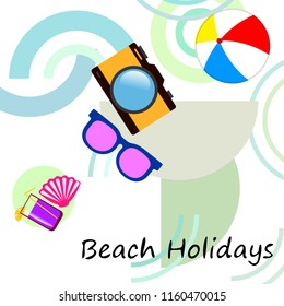 summer holiday hat flip flops seashell vector background