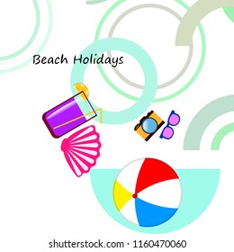 summer holiday hat flip flops seashell vector background