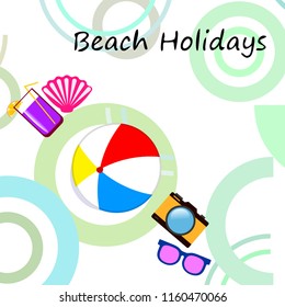 summer holiday hat flip flops seashell vector background