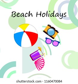 summer holiday hat flip flops seashell vector background