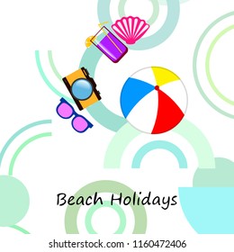 summer holiday hat flip flops seashell vector background