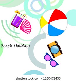 summer holiday hat flip flops seashell vector background