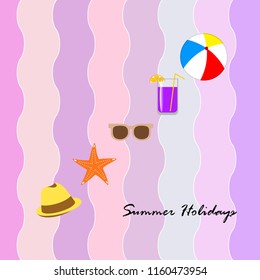 summer holiday hat flip flops seashell vector background