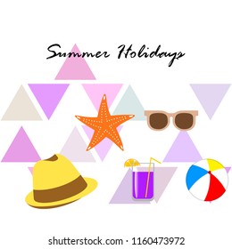 summer holiday hat flip flops seashell vector background