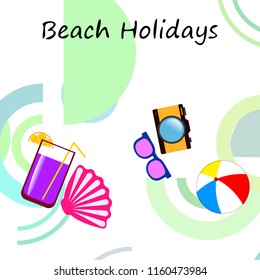 summer holiday hat flip flops seashell vector background