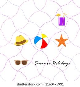 summer holiday hat flip flops seashell vector background