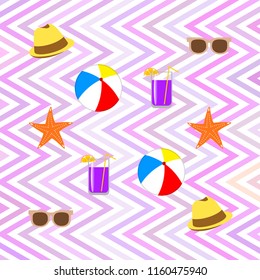 summer holiday hat flip flops seashell vector background