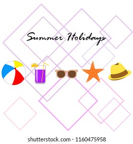 summer holiday hat flip flops seashell vector background