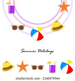 summer holiday hat flip flops seashell vector background