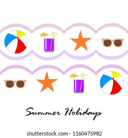 summer holiday hat flip flops seashell vector background