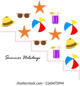 summer holiday hat flip flops seashell vector background
