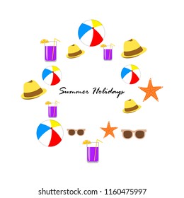 summer holiday hat flip flops seashell vector background