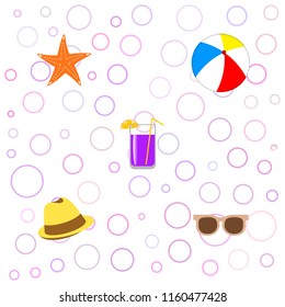 summer holiday hat flip flops seashell vector background