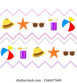 summer holiday hat flip flops seashell vector background