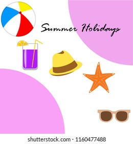 summer holiday hat flip flops seashell vector background