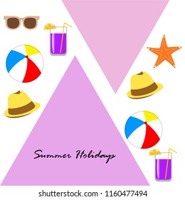summer holiday hat flip flops seashell vector background