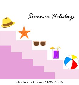 summer holiday hat flip flops seashell vector background