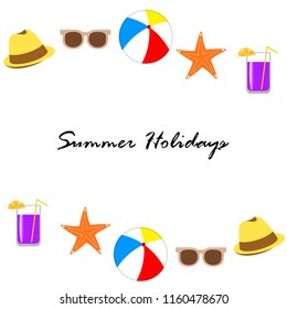 summer holiday hat flip flops seashell vector background