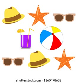 summer holiday hat flip flops seashell vector background