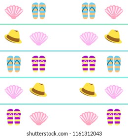 summer holiday hat flip flops seashell vector background