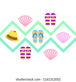 summer holiday hat flip flops seashell vector background