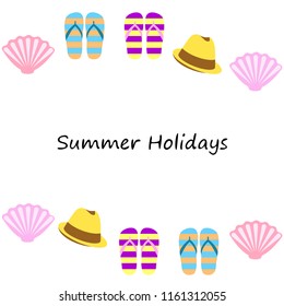 summer holiday hat flip flops seashell vector background