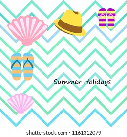 summer holiday hat flip flops seashell vector background