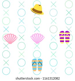 summer holiday hat flip flops seashell vector background