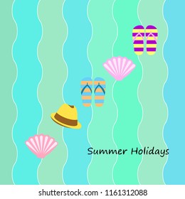 summer holiday hat flip flops seashell vector background