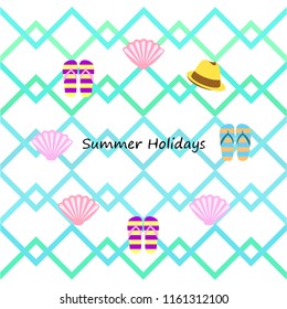 summer holiday hat flip flops seashell vector background