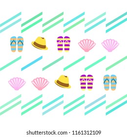 summer holiday hat flip flops seashell vector background