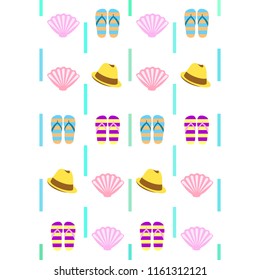 summer holiday hat flip flops seashell vector background