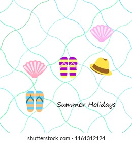 summer holiday hat flip flops seashell vector background