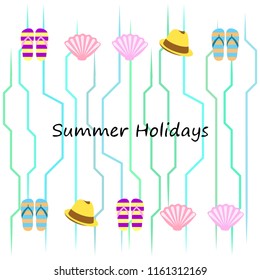 summer holiday hat flip flops seashell vector background
