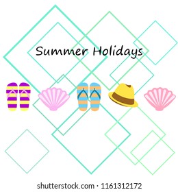 summer holiday hat flip flops seashell vector background