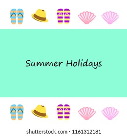 summer holiday hat flip flops seashell vector background
