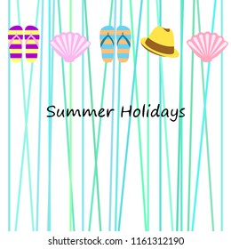 summer holiday hat flip flops seashell vector background