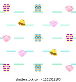 summer holiday hat flip flops seashell vector background