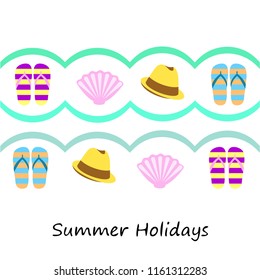 summer holiday hat flip flops seashell vector background