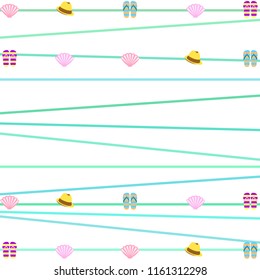 summer holiday hat flip flops seashell vector background