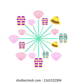summer holiday hat flip flops seashell vector background