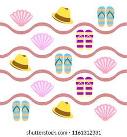 summer holiday hat flip flops seashell vector background