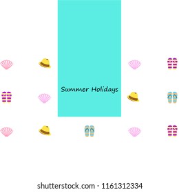summer holiday hat flip flops seashell vector background
