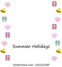 summer holiday hat flip flops seashell vector background