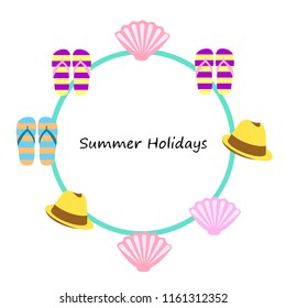 summer holiday hat flip flops seashell vector background